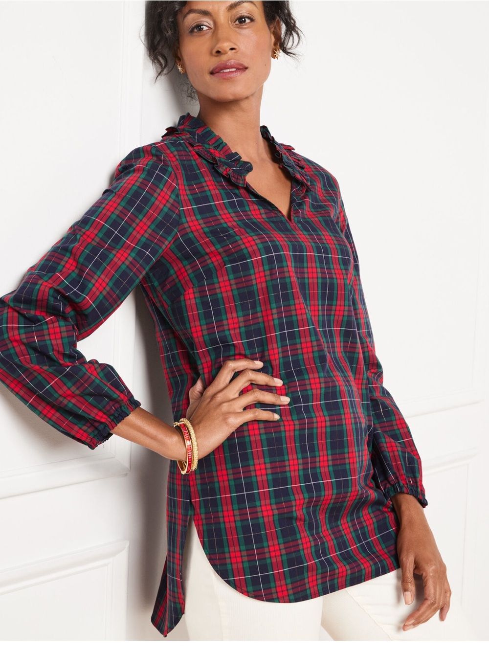 Talbots Magic Plaid Ruffle Neck Tunic Womens Size XL NWT